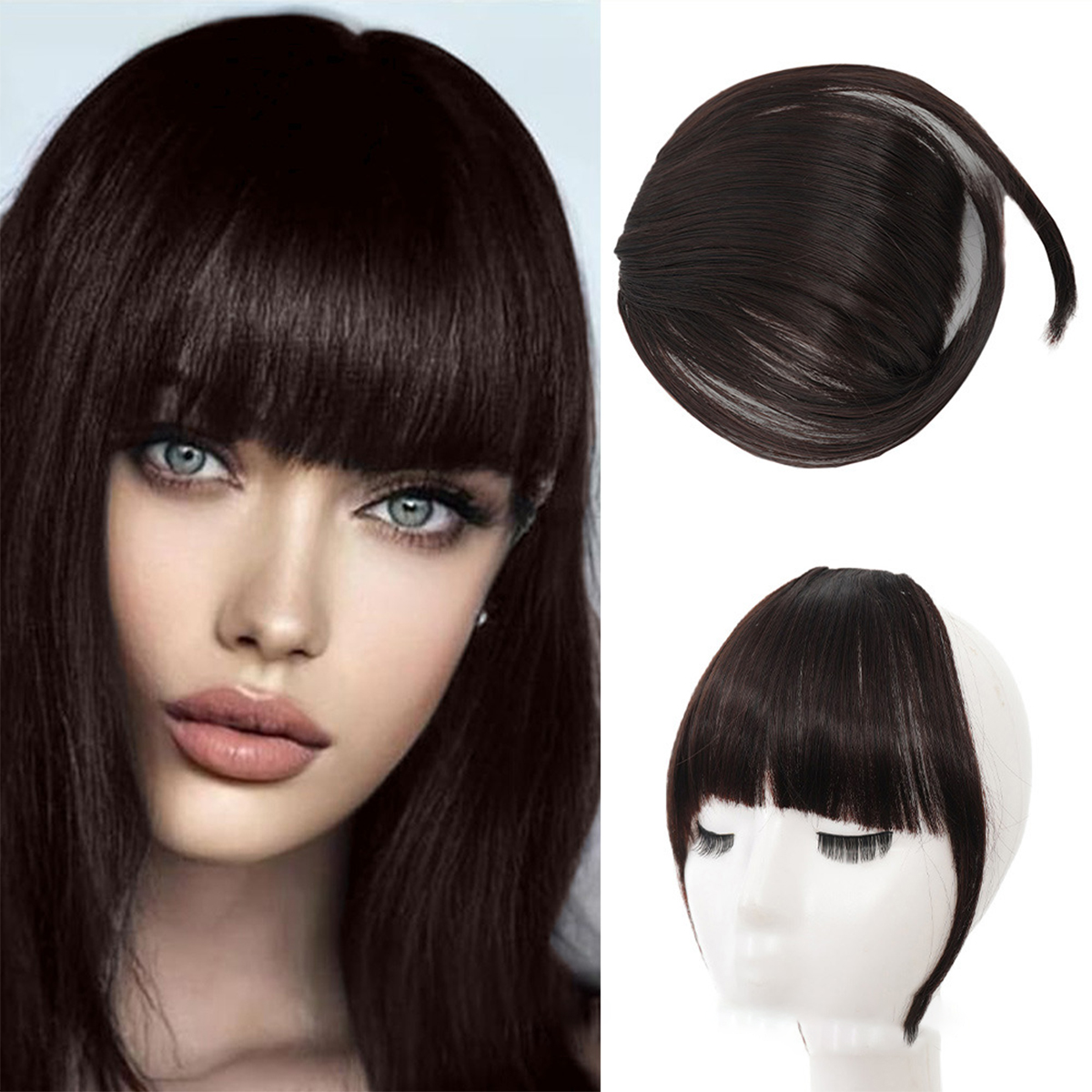 Natural Synthetic Hair Bangs Hair Accessories  Women's Forehead Clip Hair Extension With Natural Curvature Of Sideburns