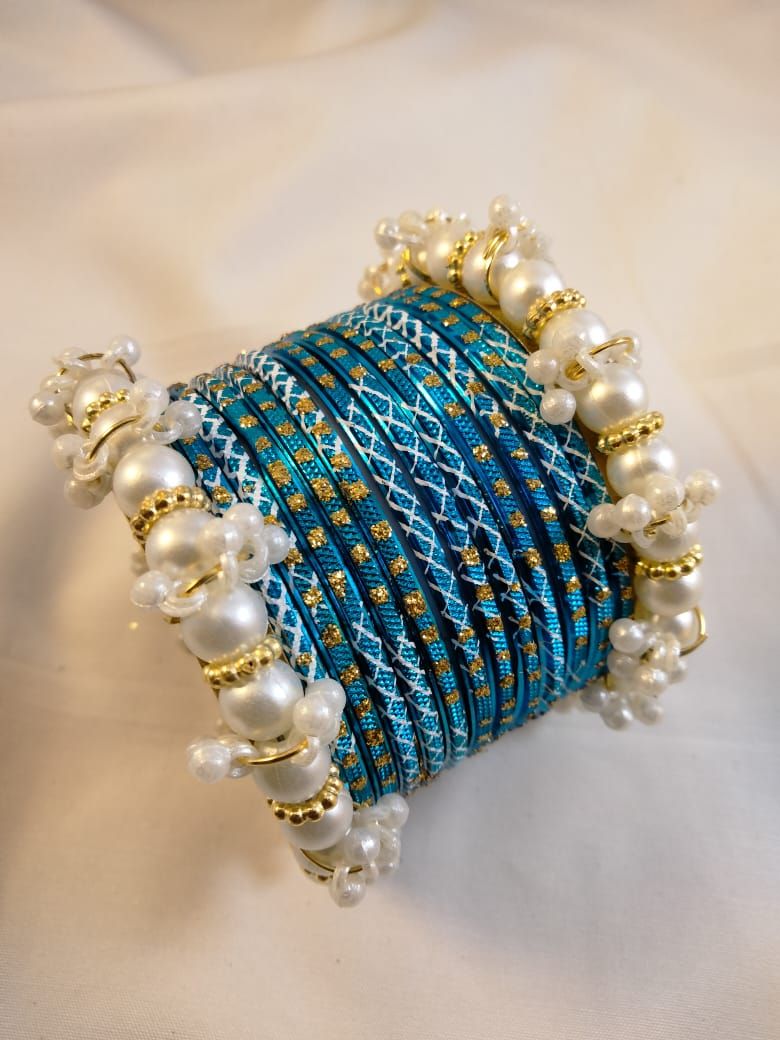 Bangles Metal Bangles Set With White Pearls Kangan