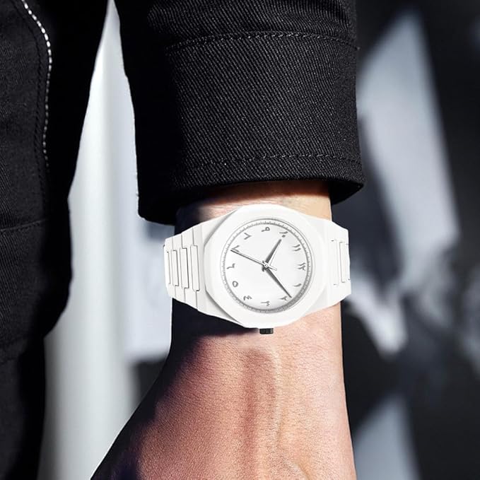 Arabic Aura Watch (Premium Quality) White Men Watch