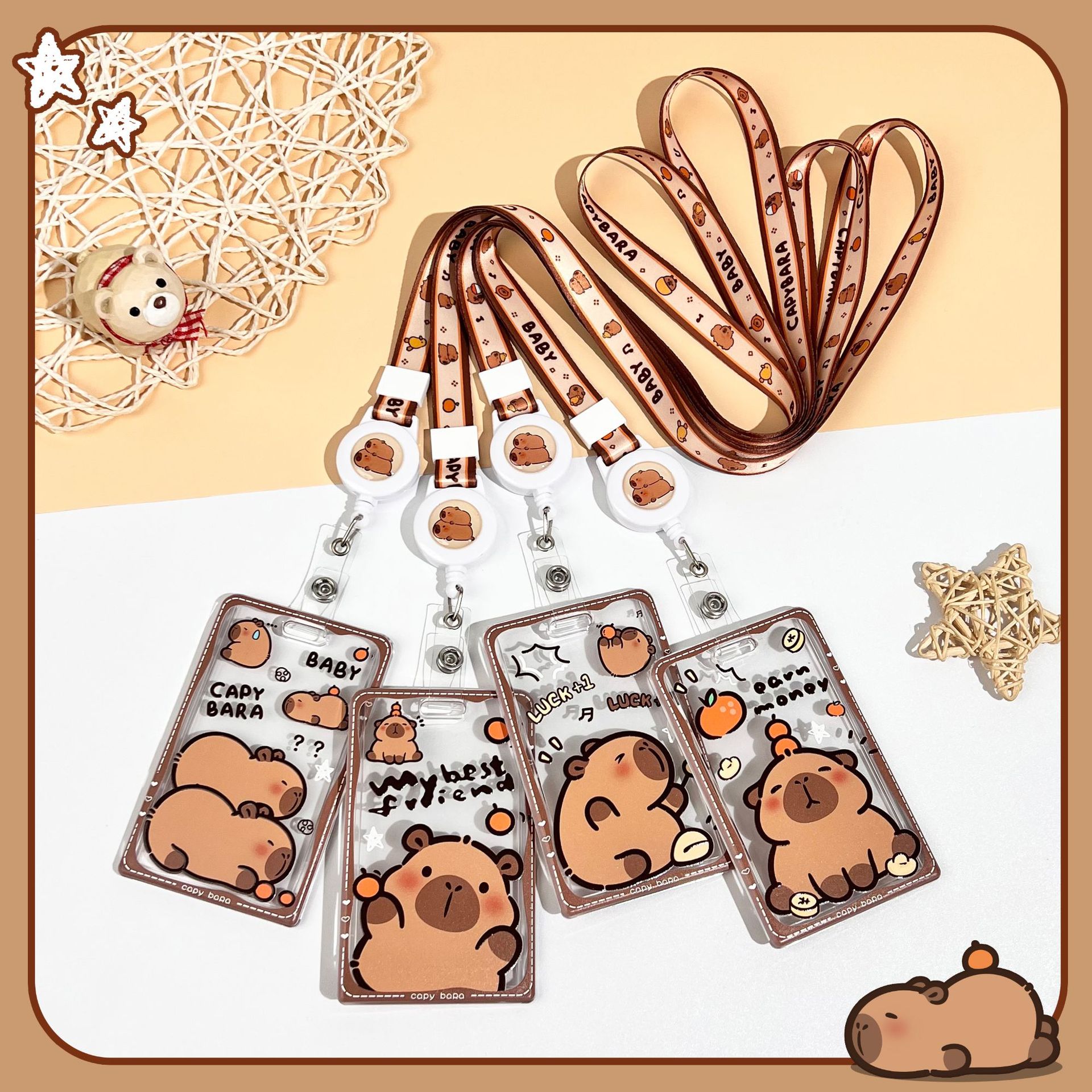 Capi Cartoon Card Cover, Student School Card Access Control Card, Water Card Bag, Cute Transparent ID Cover, Protective Cover