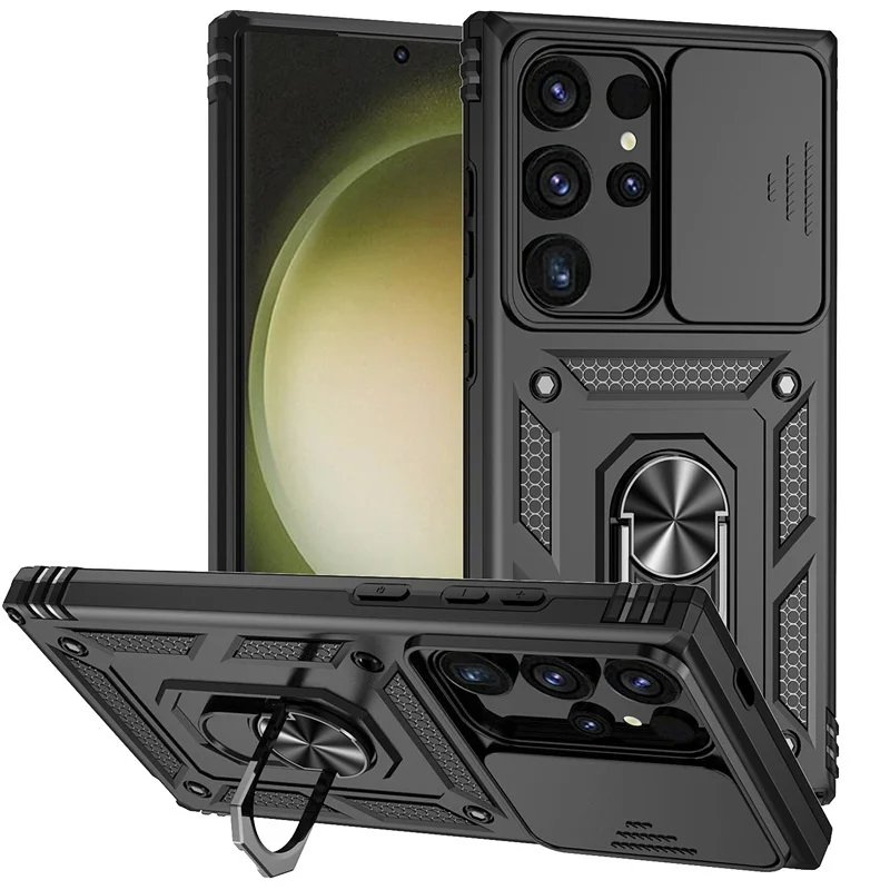 Armor Magnetic Bracket Case for  S25 FE S26 S24 Plus S23 S22 S21 Note 20 Ultra Slide Camera Protection Shockproof Cover