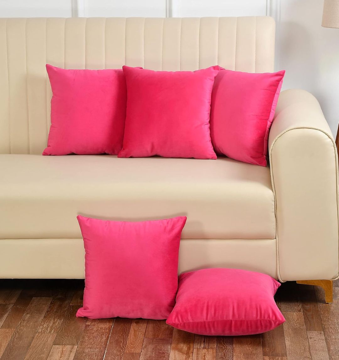 Pack Of 5 Plain Velvet Cushion Covers