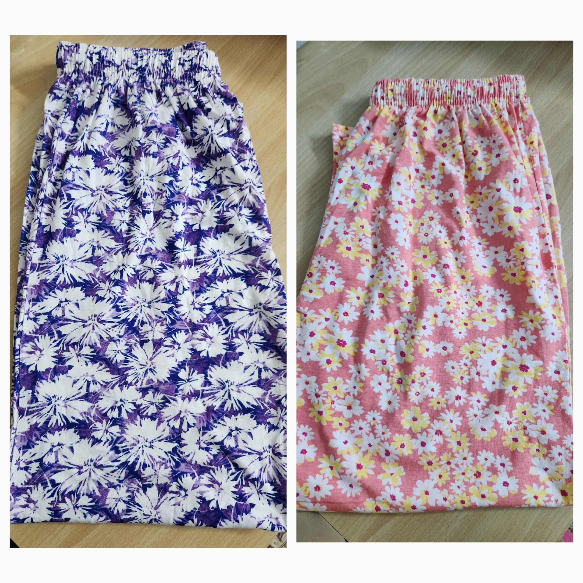 Pack of 2 random colour printed ladies breatheable cotton jersey trousers pajama