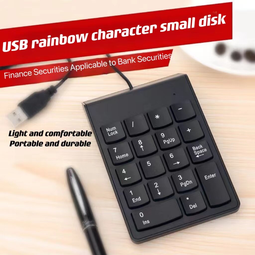 USB Numeric Keypad Wire Numpad Digital 19 Key Mini Keyboard For PC Laptop Notebook Tablets Accounting Number Pad Bank Stocks