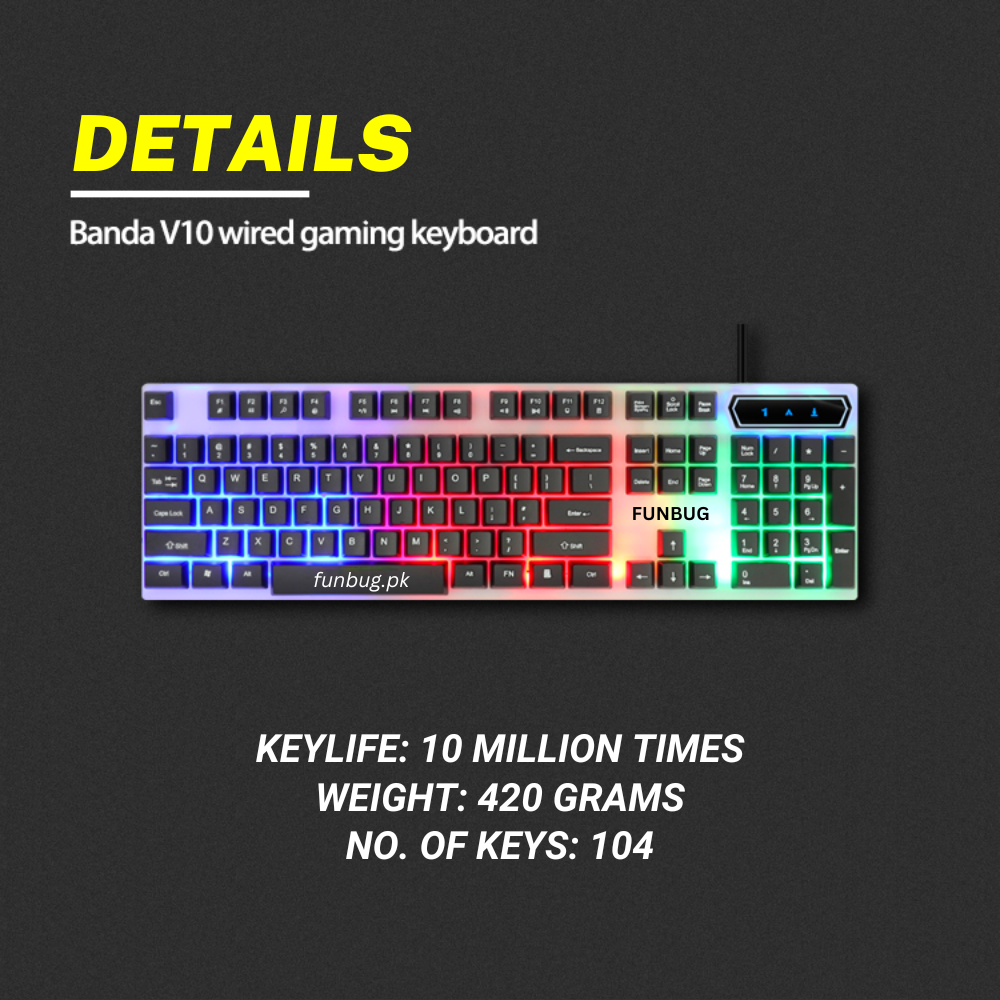 FunBug RGB Gaming Keyboard – Mechanical Feel Keyboard with FN Shortcuts, Waterproof Design, Rainbow Backlight – Gaming Key Board in Pakistan