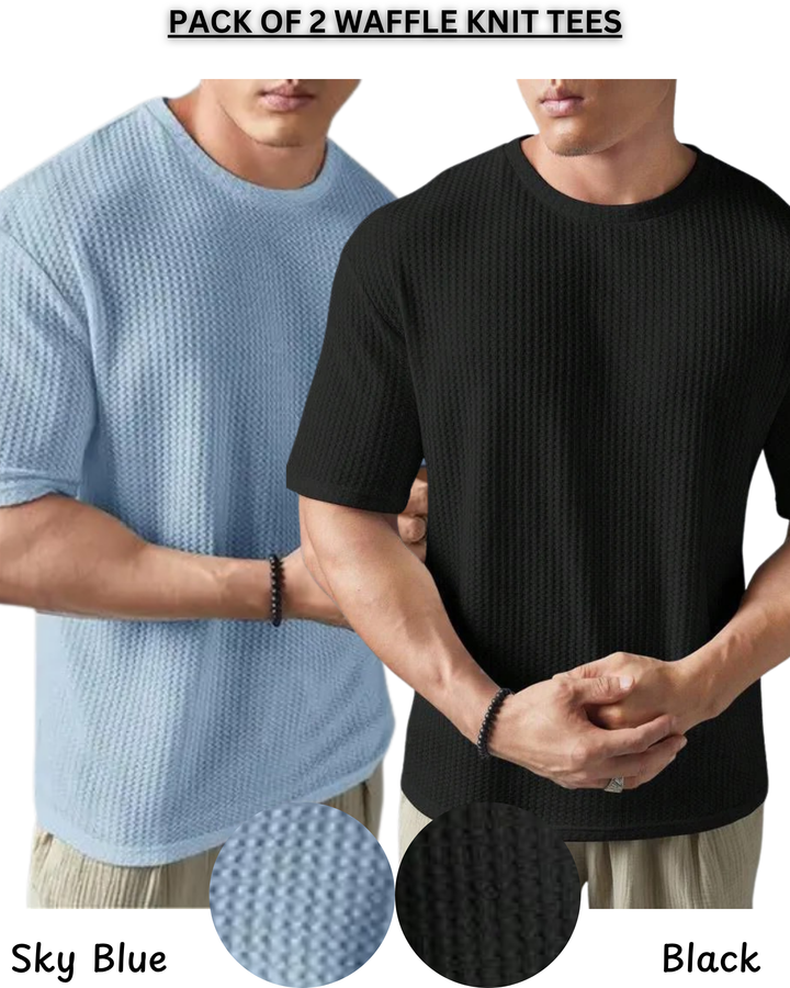 Pack Of 2 Waffle Knit Texture Tees For Men & Boys