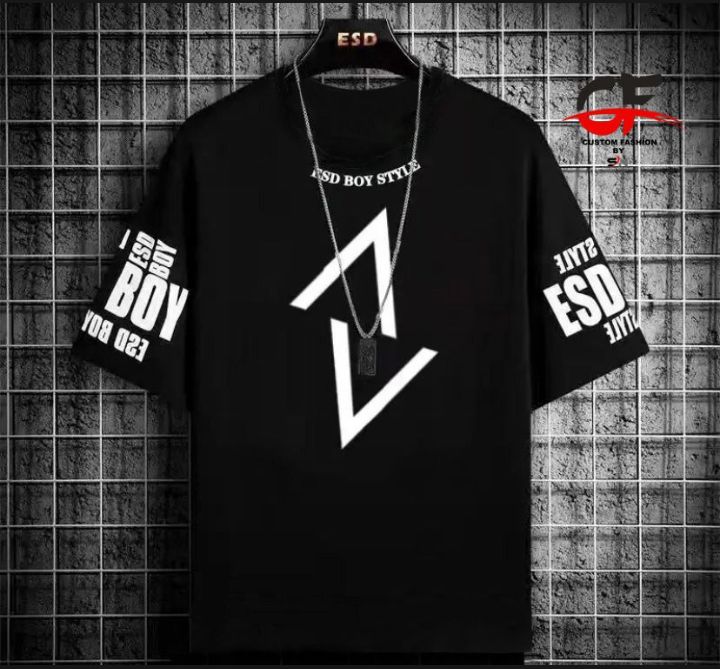 Black Stylish Printed Drop Shoulder Tshirt For Boys & Men