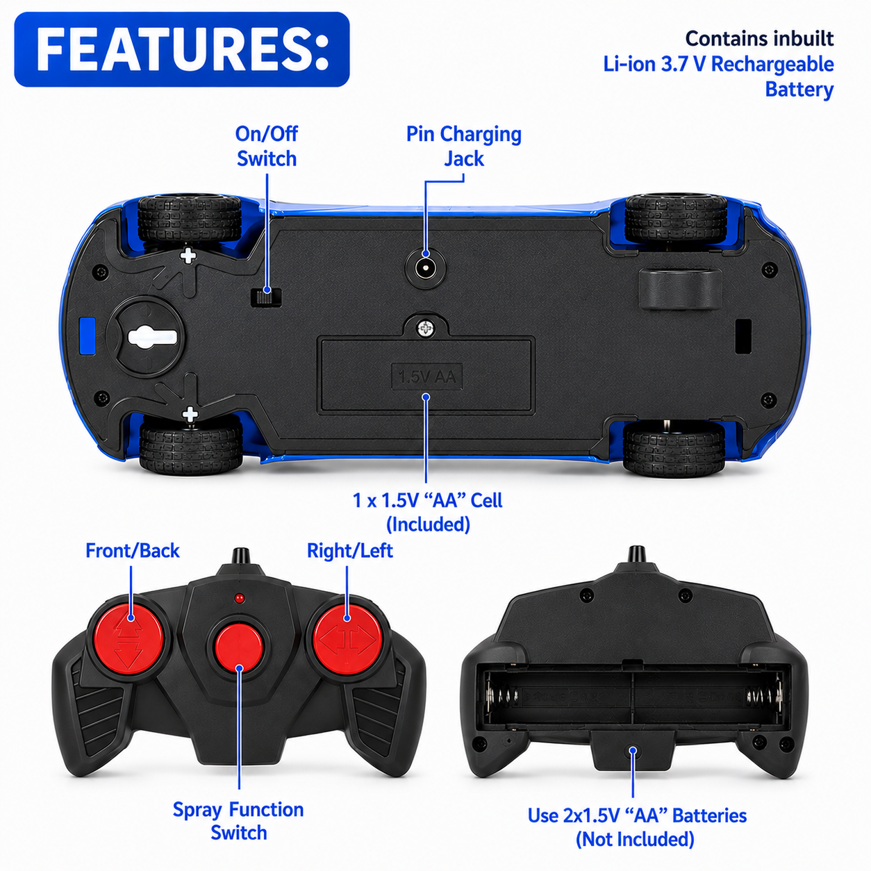Smoke Function Rechargeable Remote Control High Speed 3D Famous Car With Lights And Left Right Turn Option