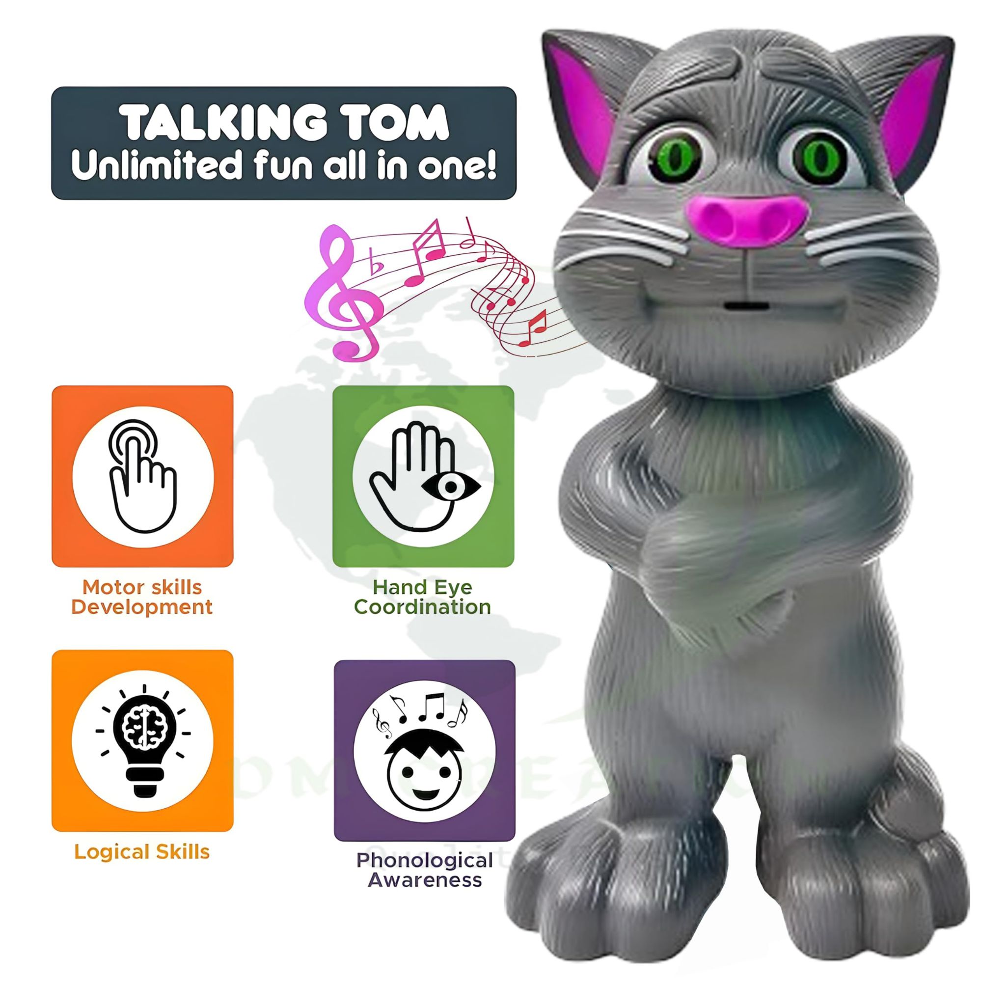 Voice Repeating Intelligent Talking Tom Toy for Kids, Electronic Voice Recording Cat Speaking Toys, Educational Learning Tool for Language and Social Skills (White)