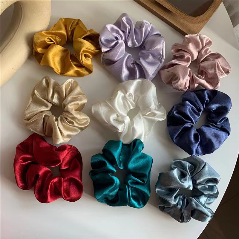 Pack Of 3/6/9/12 Scrunchies | Fashion Women Girls Silky Satin Hair Scrunchies Solid Stretch Elastic Hair Ties Simple Elegant Rubber Band Ponytail Hair Bands | Silk Satin Scrunchies For girls Hairs & Hand High Quality Hair Tie Elastic Band