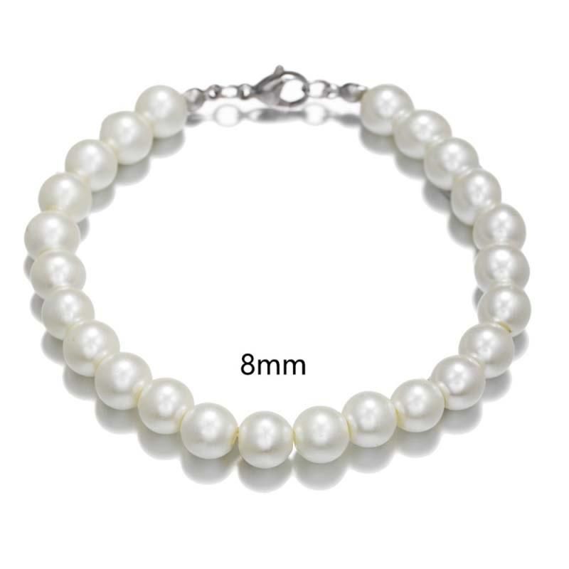 6/8/10mm White Glass Pearl Bracelets 2022 Resin Bangles Handmade Elastic Beads Bracelet For Women Men Fine Jewelry Wedding Gift