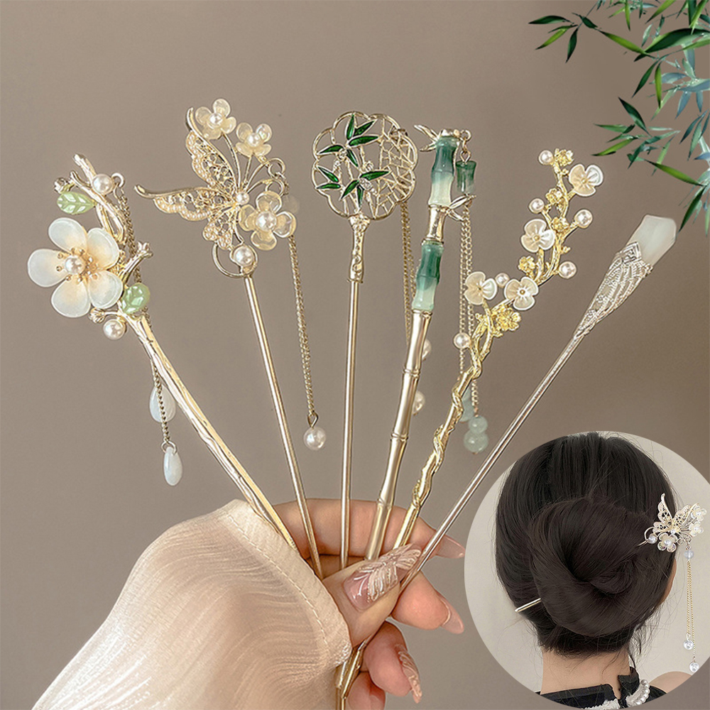 Elegant Chinese Hair Clip Stick Bun Tassel Hairpin Floral Hairstyle Women Jewelry Accessories Everyday Need