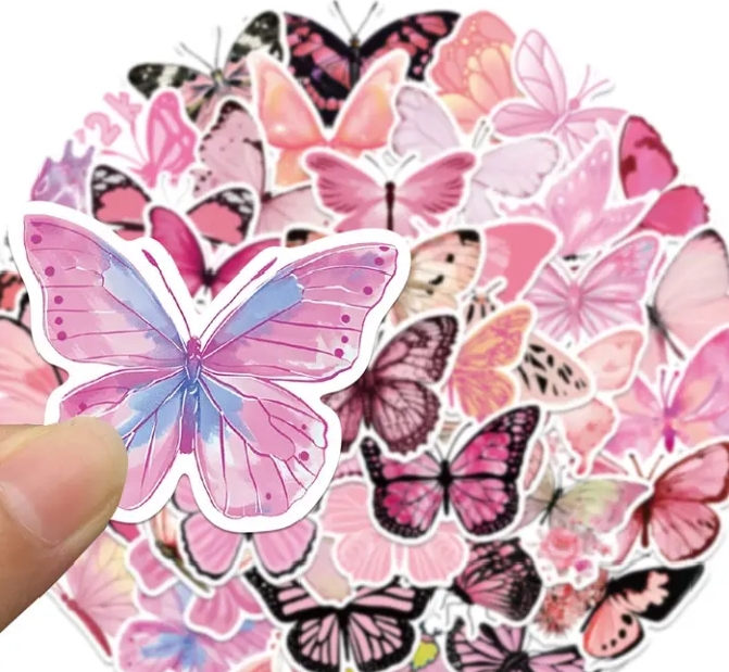 25pcs Pink Butterfly Animal Graffiti Atmosphere Stickers for Laptop Phone Guitar , Suitcase Scrapbook Musical Instrument Party , Aesthetic and cute girly gifts , stickers