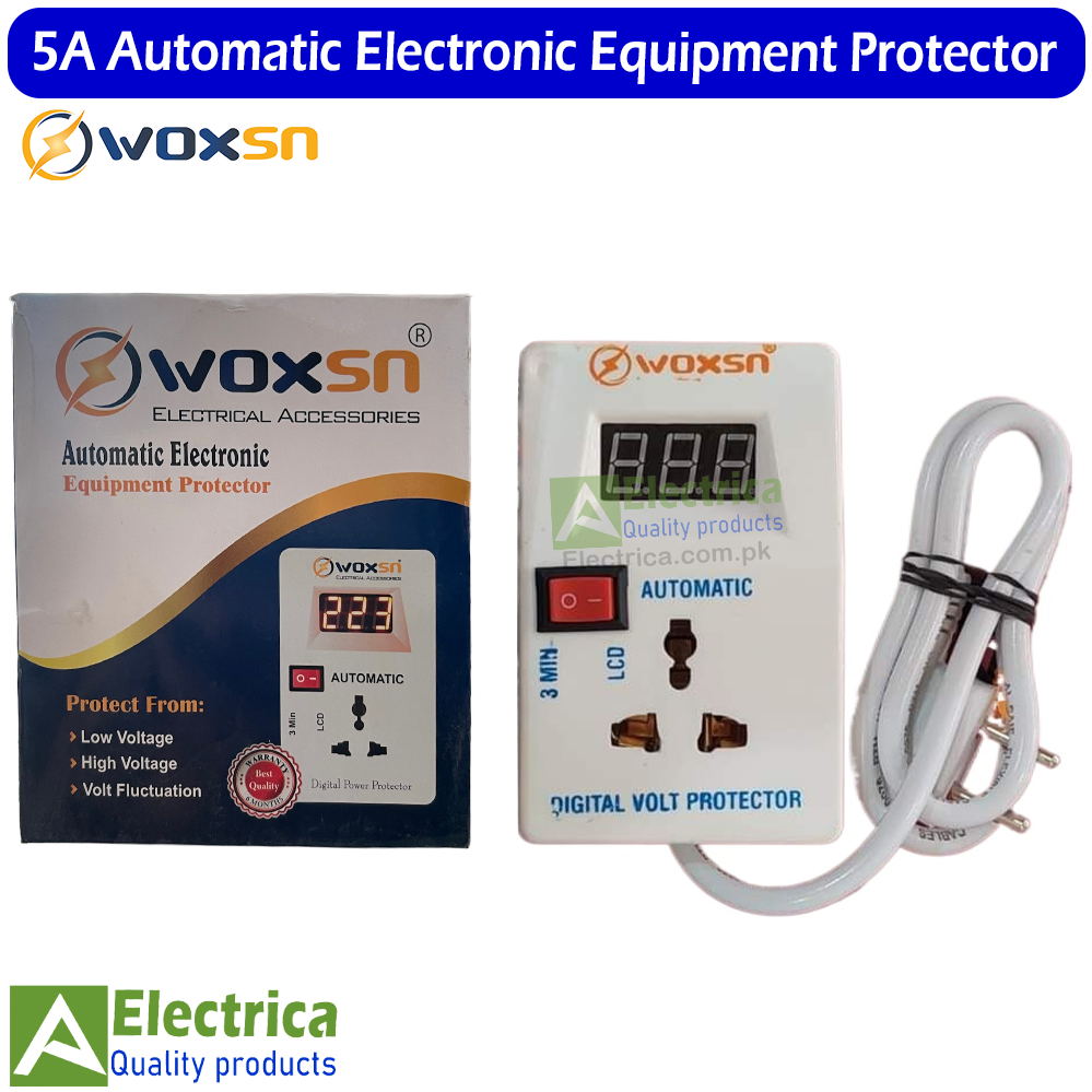 Woxsn Automatic Digital Power Protection, AC Voltage protector, Over &Under Volt power protection, For Fridge, Freezer, Mobile and laptop Charger, LED OR LCD, wifi and Camera devices and other electronics accessories, Muhafiz Switch by electrica
