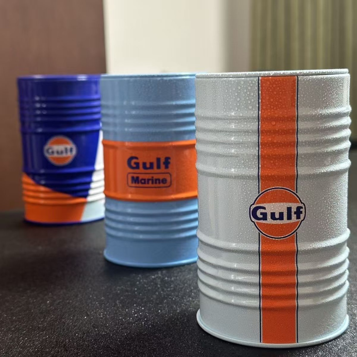 Gulf Oil Racing Car Micro Model Iron Box Scene Desktop Ornament Storage Tank Home Garden Decorative Craft for Collectors 