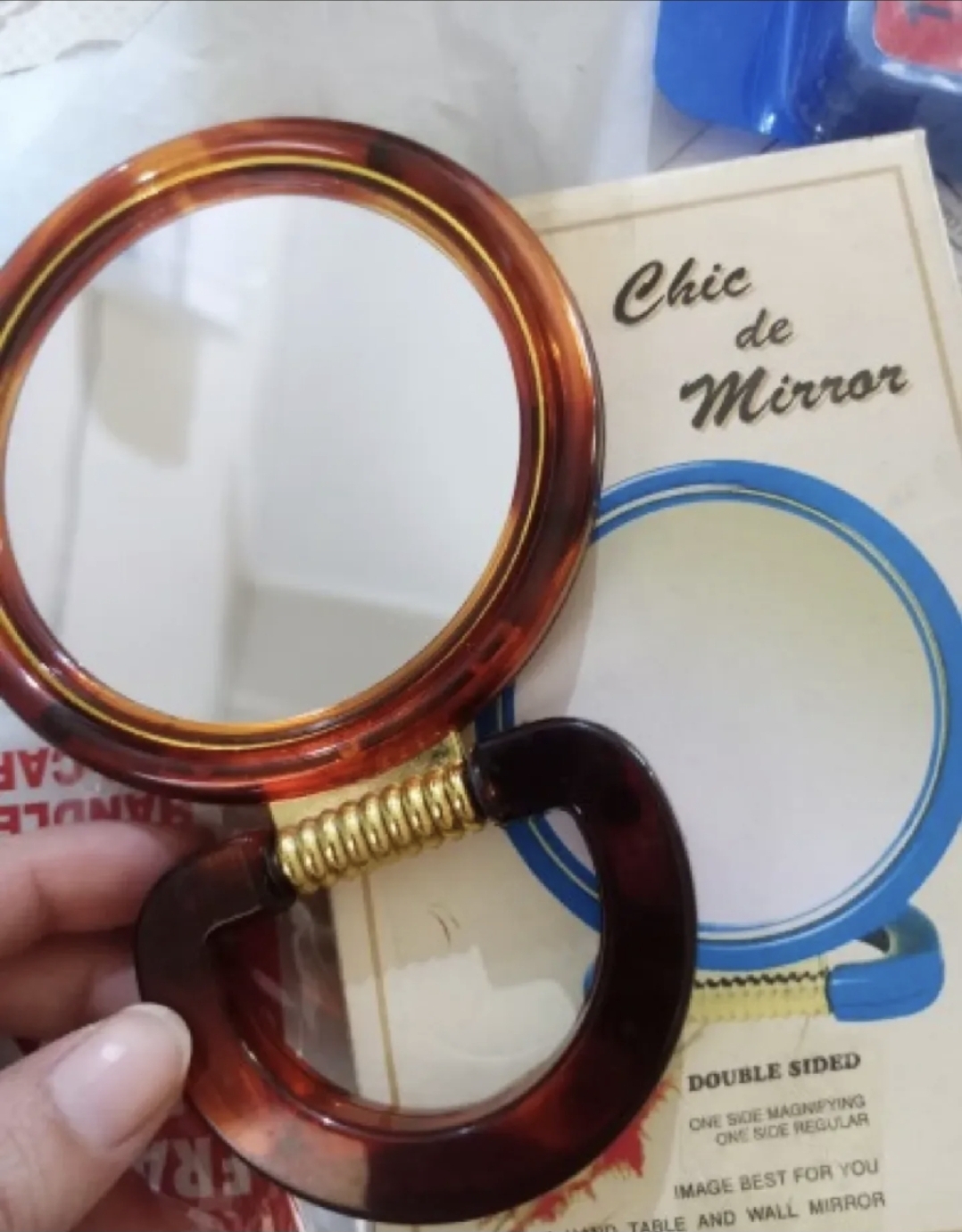 2-Sided Makeup Mirror | Double Sided Magnifying Vanity Mirror | Portable Table & Hand Mirror | Foldable Cosmetic Mirror | Round Beauty Mirror