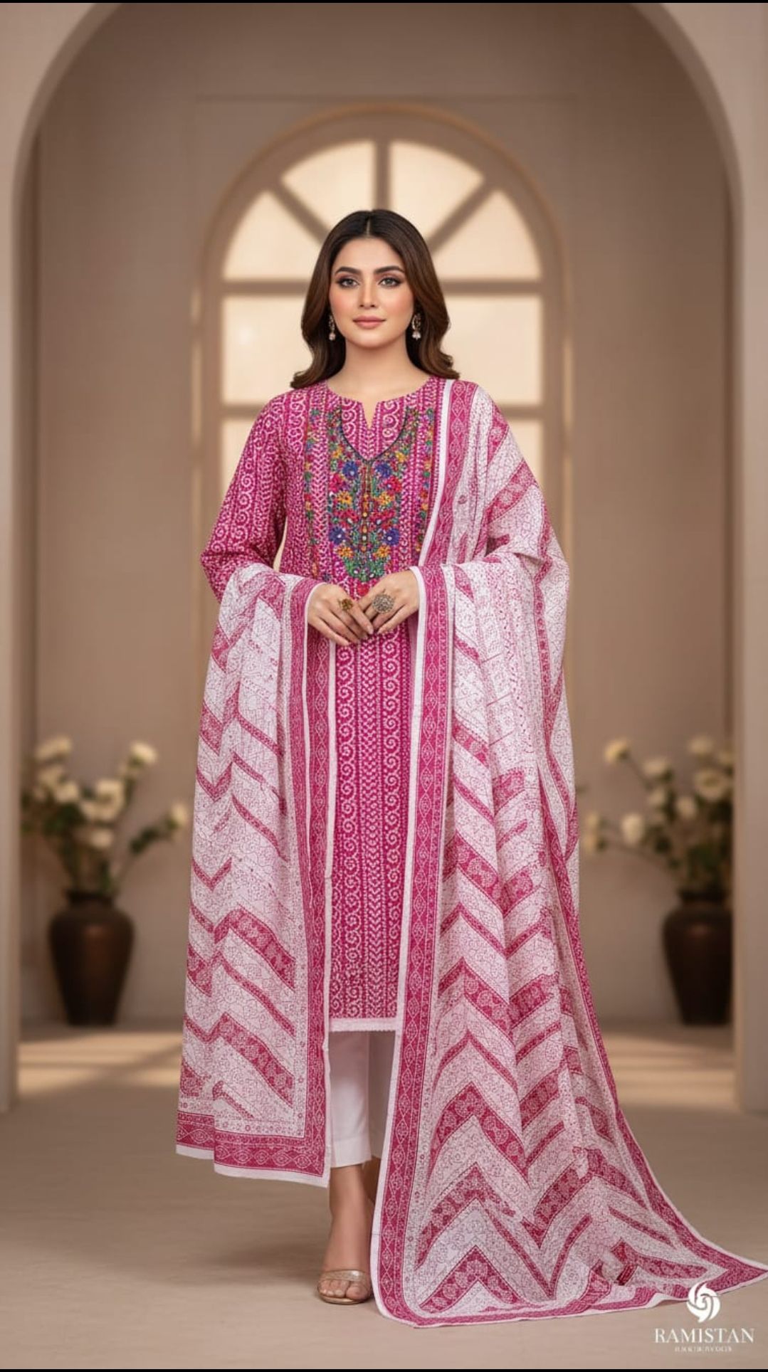 Beautiful Embroidered 3 Piece Unstitched Suit Multicolor Soft Cotton Fabric For Women