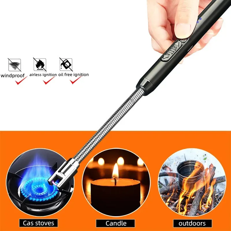 Electric Arc USB Rechargeable Flameless Arc Lighter Flexible and Windproof for Candles, Hiking, Camping, Kitchen, Fireplaces 360 degree free rotation