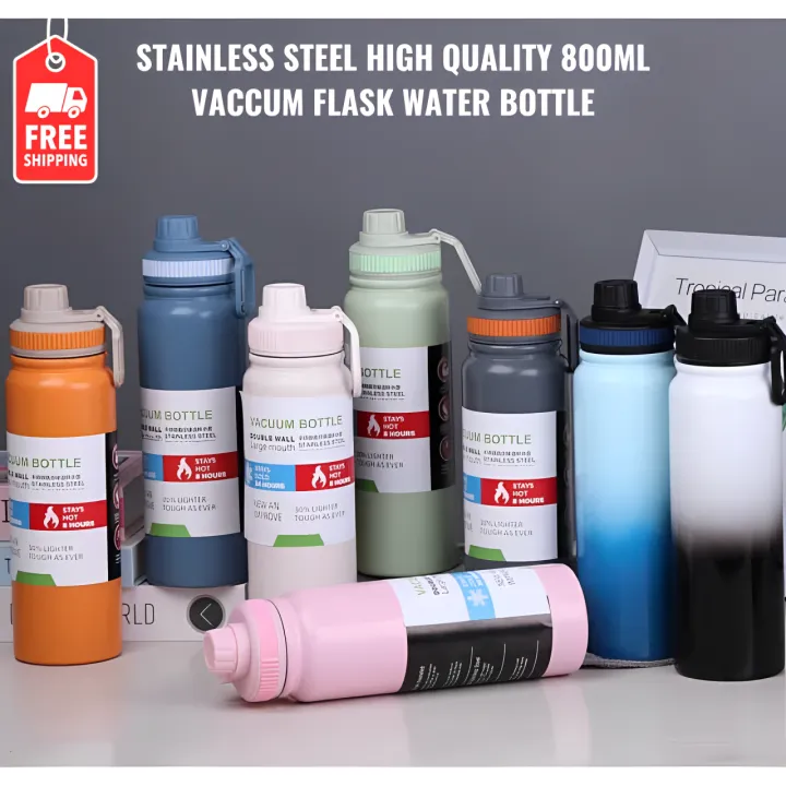 Stainless Steel bottles Double Wall Vaccum Flask Bottles 800ml Water Bottles Stainless Steel Sports Water Bottle For Hot & Cold Drinks Durable Gym Bottle for Outdoor, School, Office Use