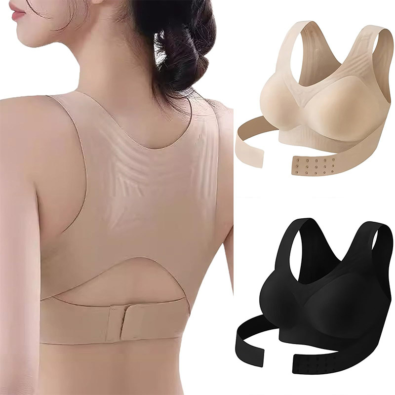 Posture Corrector Bra Women Front Closure Cross Back Seamless Anti Sagging Bra Support Push Up Bralettes Comfortable Sports Bra