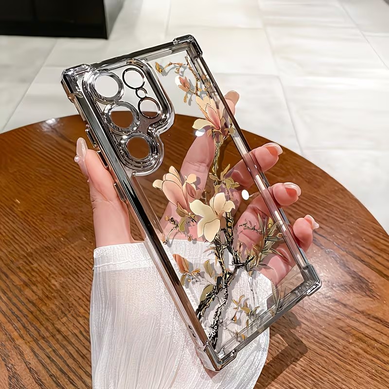 Jade Orchid Pattern Four Corner Anti Drop Phone Case For   S26 S25 S24 S23 S22 S21 Ultra Plus Edge FE Protect Cover