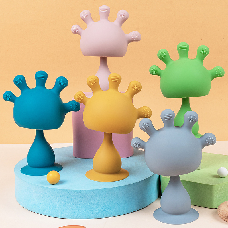 Baby Finger Mushroom-Shaped Rattle Teether, Silicone Soft Teething Stick, Newborn Soothing and Chewing Fun