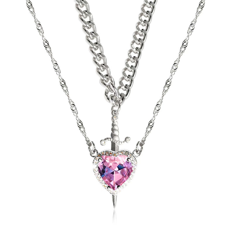 The Snow White Couple Necklace Heart and Sword Pendant Necklace for Women Romantic Valentine's Day Jewelry 
