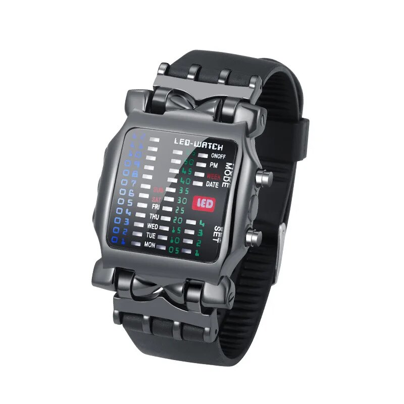 Binary Led Watch Creative Waterproof Business Electronic Watch Mens Trend Luminous  Sports Couple Date Time Display Watch
