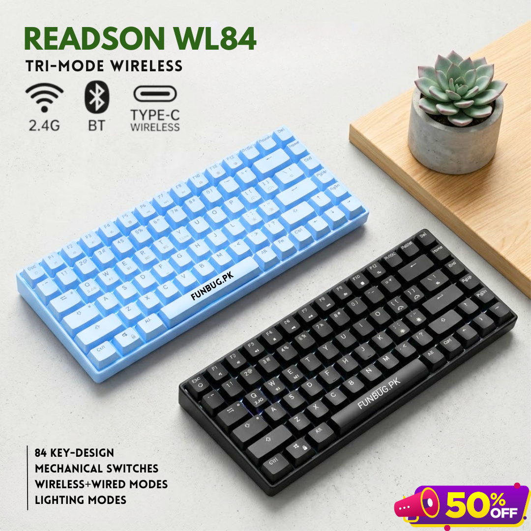 【Readson WL84】 Tri-Mode Wireless Mechanical Rgb Gaming Keyboard - 84 Keys Wireless 2.4G/Bluetooth/Wired - Compact Backlit Mechanical Keyboard with  Blue/Brown/Red Switch - TypeC Wired/Wireless Key Board For Professional Gaming - FunBug