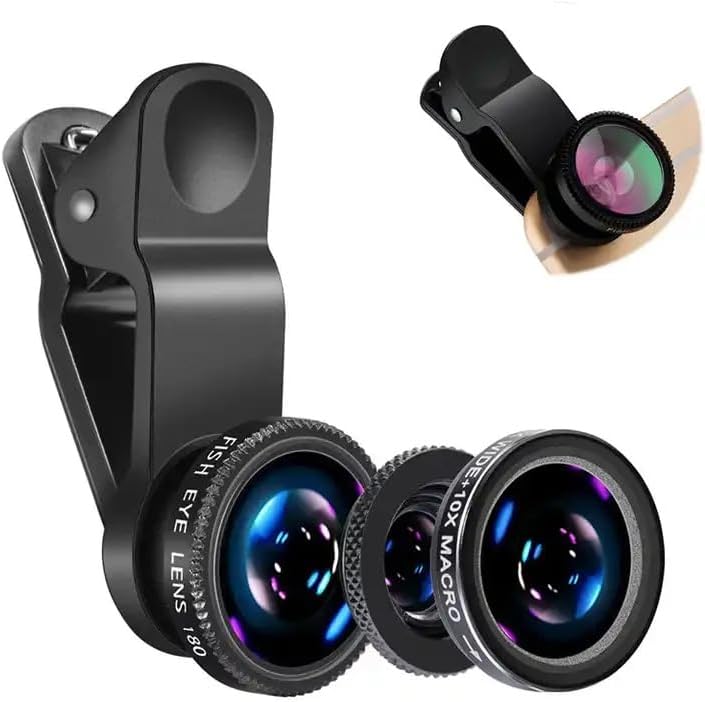 3in1 Fisheye Wide Angle Micro Camera Lens for iPhone  Redmi 3in1 Zoom Fish Eye Len on Smartphone Lenses with Phone Clip