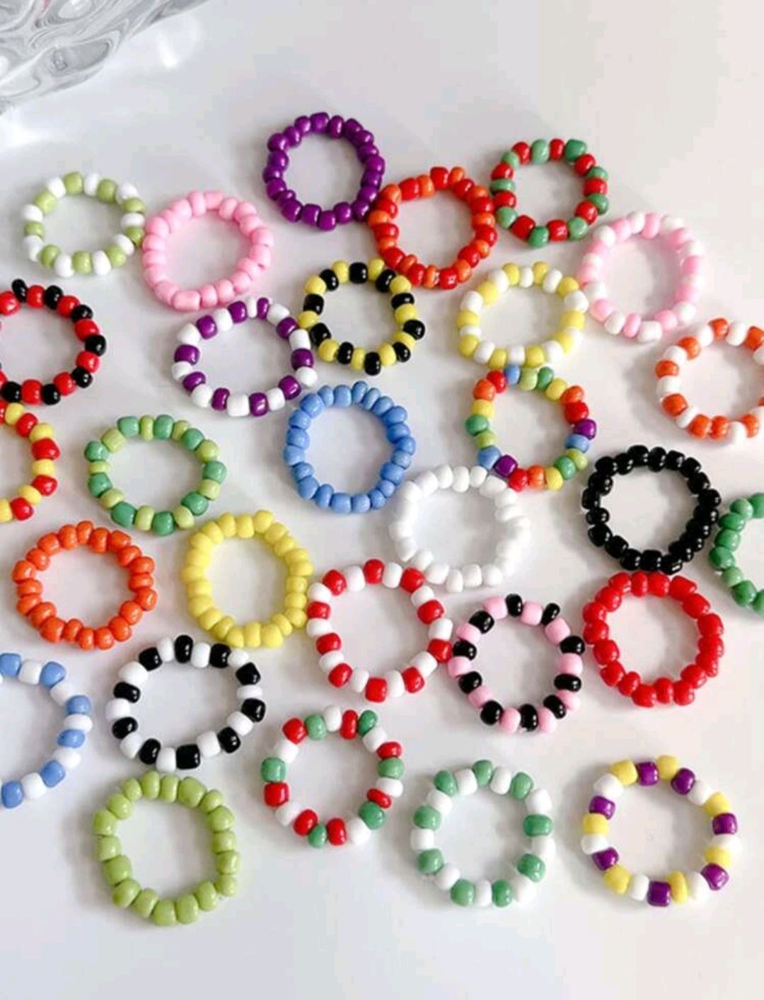 Pack Of 10 Randomly Bohemian Style Multicolour Beads Steing Ring, Fashionable Simple Beads Finger Ring, Versatile Women Jewallary