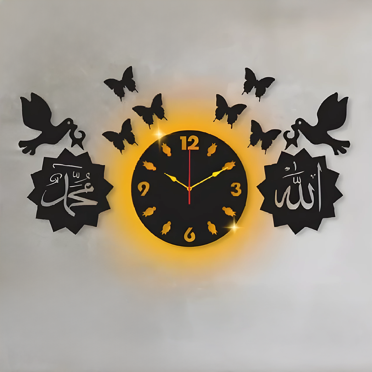 3D Calligraphy Wall Clocks Fancy Wooden LED Clock for Bedroom & Home Decor