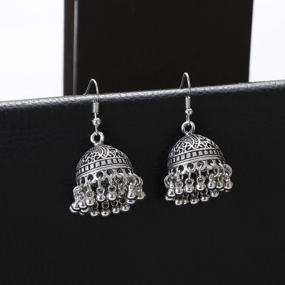 New Horizons Oxidized Jewelry Silver Jhumka Earrings Necklace Set Baho Style Earrings Women Jewelry Girls Jewelry Antique Oxidized Pendant Set Traditional Jewelry Party Jewelry Bridal Jewelry Ethnic Earrings Necklace Wedding Jewelry Gift