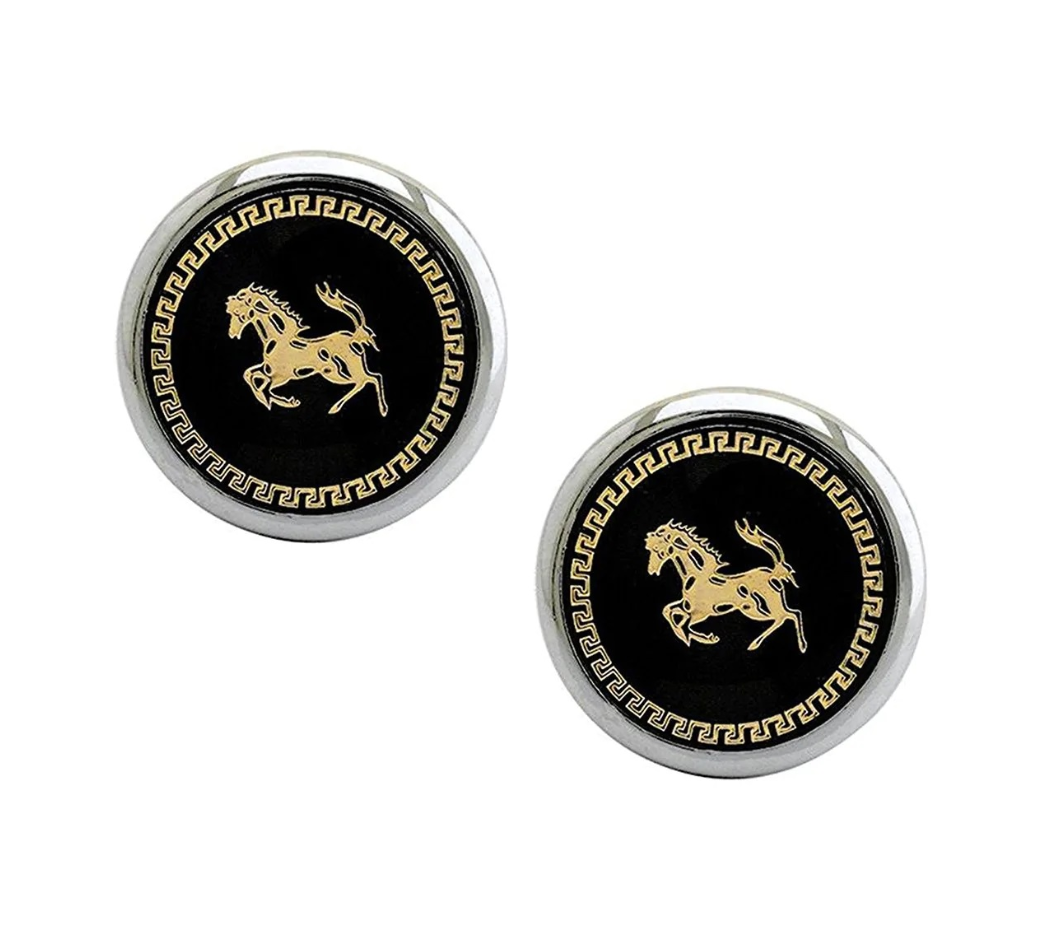 Horse Print Cufflinks in Burgundy, Black, Blue, Grey And White Colour