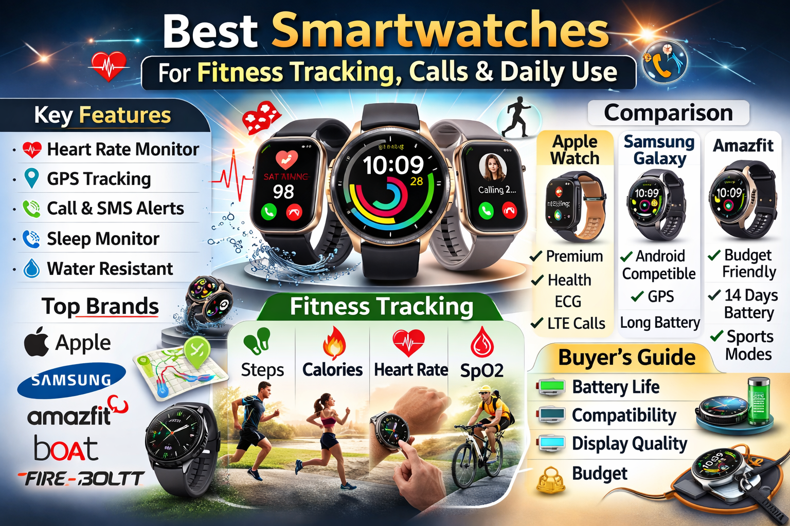 Best smartwatch for fitness tracking, calling feature, and daily use with heart rate monitor and smart display