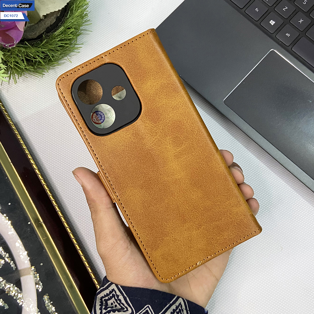 Oppo A6s Pro Book Cover - Dark Brown - Premium Leather Megantic Book Covers With Card Holding Option & Cash