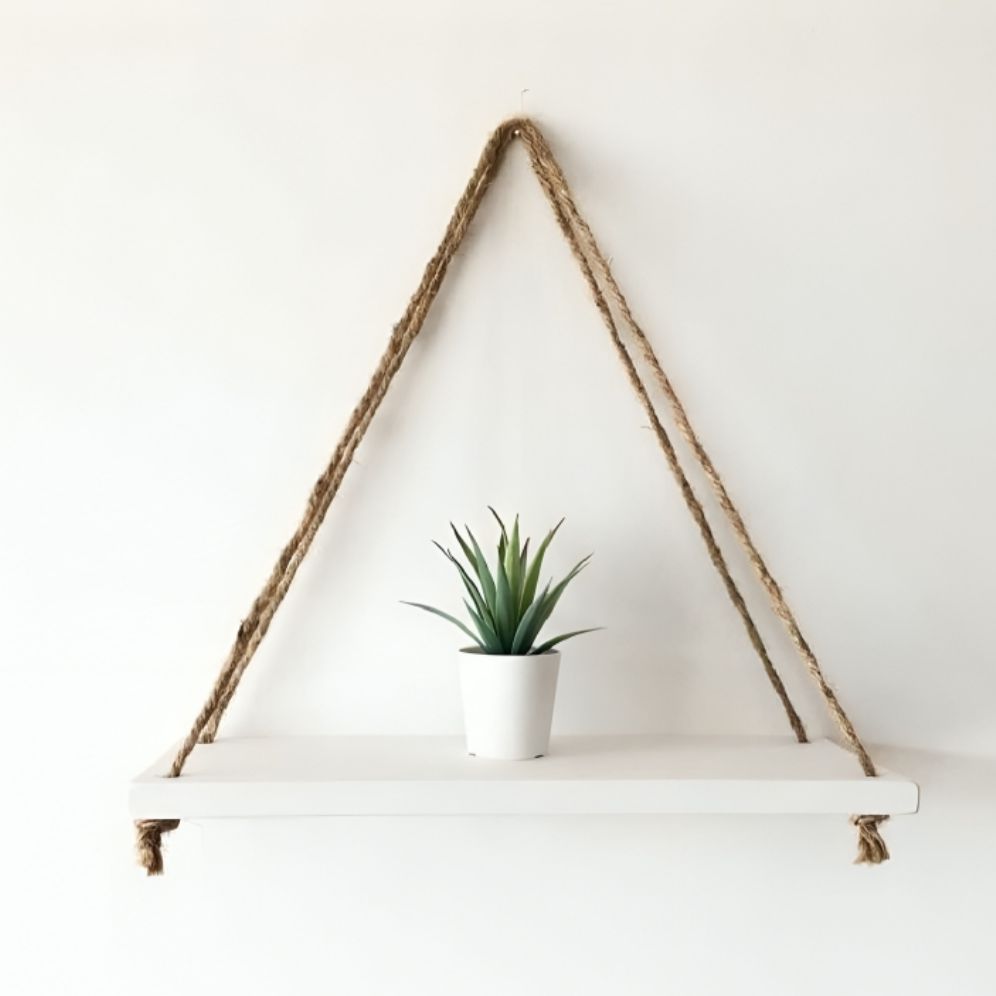 Rustic Wooden Wall Hanging Shelf with Rope – Floating Shelf for Home Décor, Bedroom, Living Room, and Bathroom Storage.