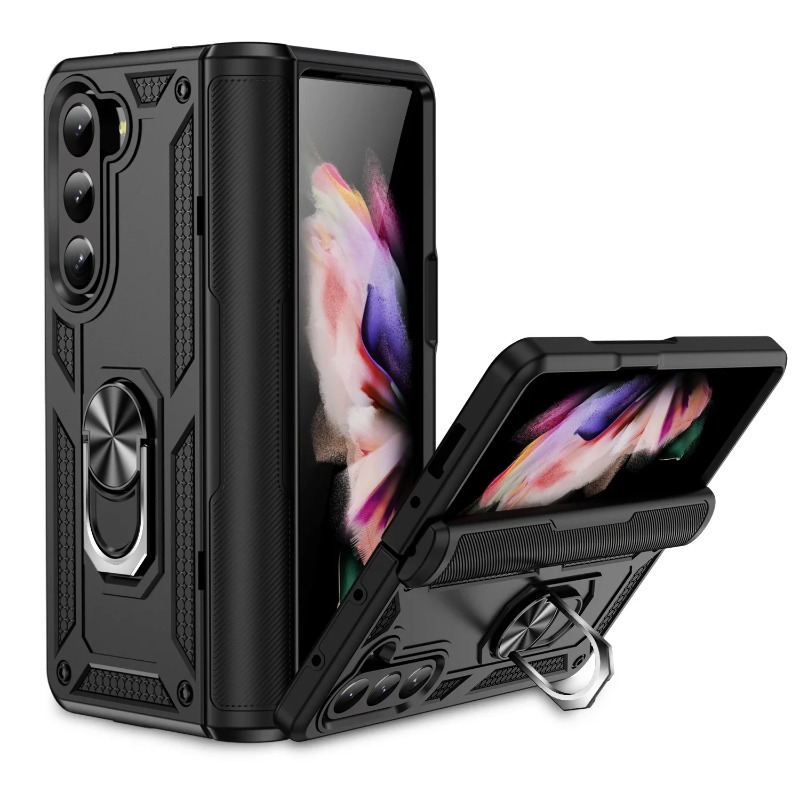 Fashion Hard Armor Design Phone Case For   Z Fold 7 6 5 4 3 Magnetic Ring Bracket  Fall Prevention Protective Cover