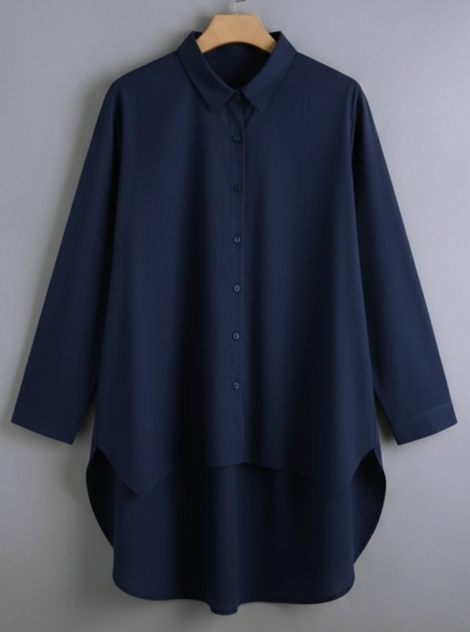 Cotton Fold Collar With Long Sleeve Blouse Shirt For Women's Casual Wear