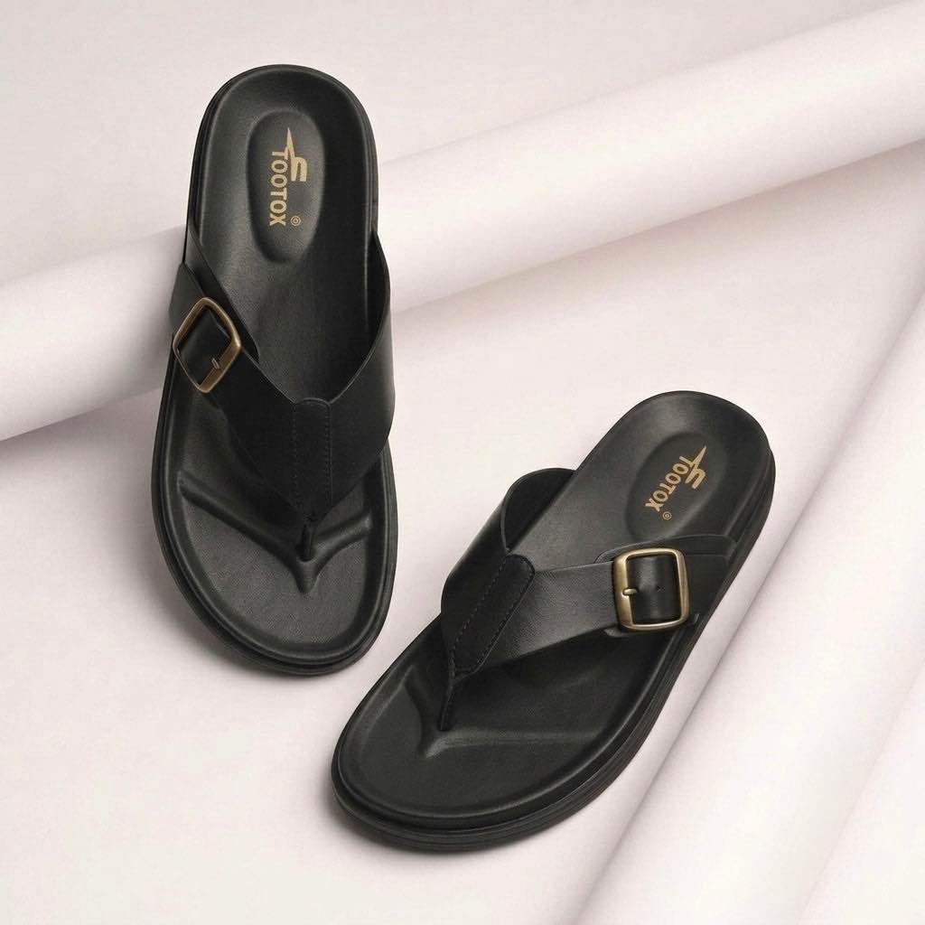 Winter Black Flip Flops for Men&Boys | Slippers for Men | Comfortable Chappal with Buckle for Casual Wear | Non-Slip Sole | Flip Flops for Men | Chappal for Men Brand | Chappal for Men New Style 2026