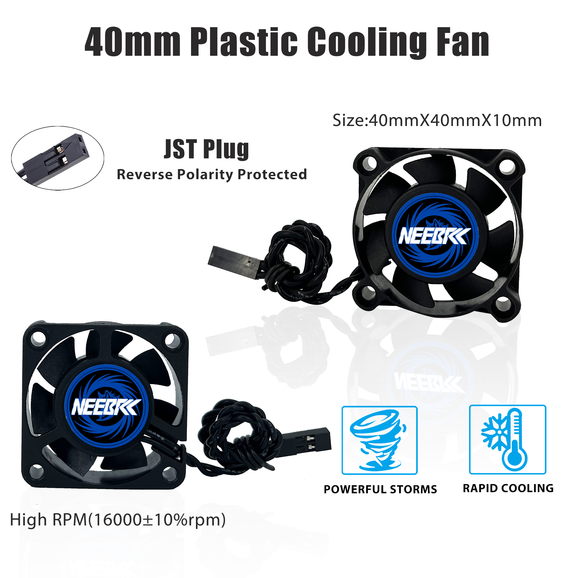 NEEBRC 25/30/35/40/45/50mm RC Motor Cooling Fan High Wind Rapid Heatsink 10000-30000RPM 5V-12V JST Plug for 28/36/42mm Motor ESC