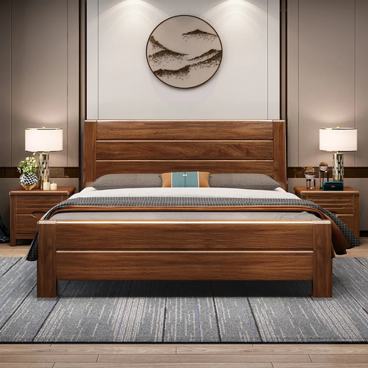 Modern King Size Bed With 2 Side Tables Sheesham Solid Wood