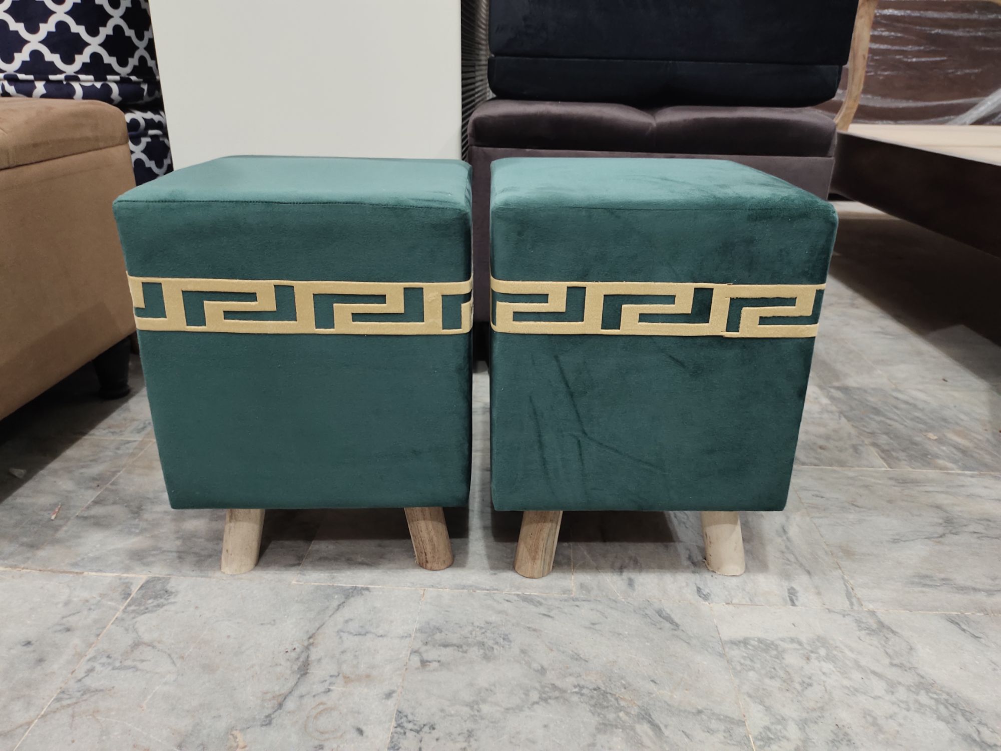 ottoman stools pair velvet stuff sofa chair stool living room bedroom stools (pack of 2)