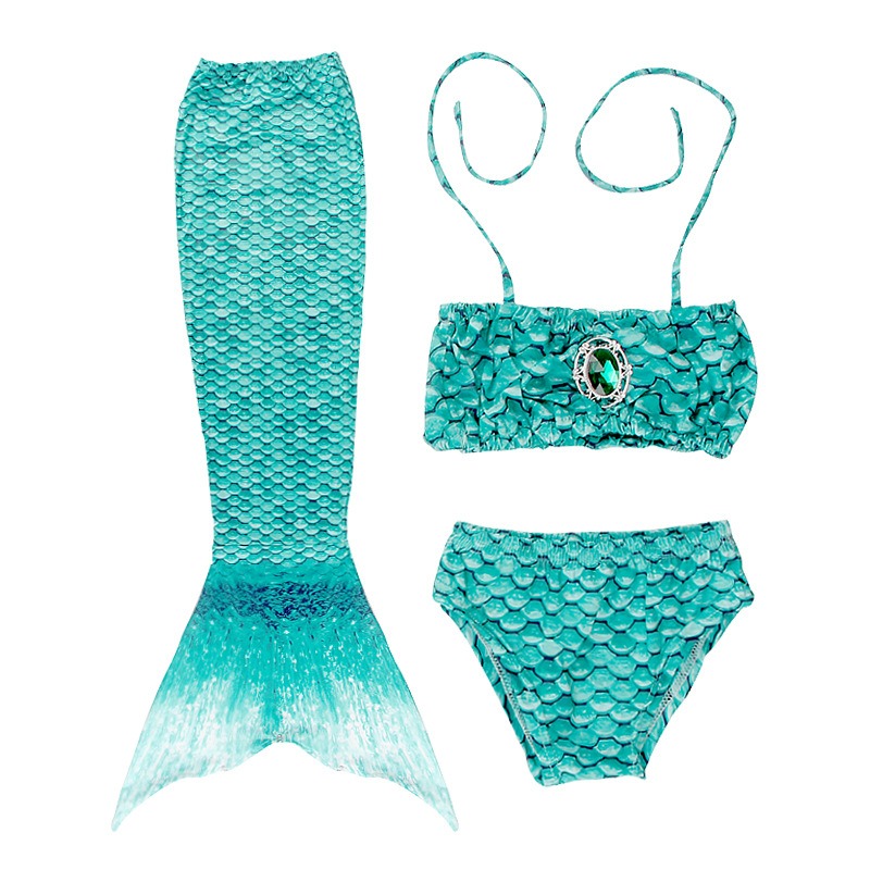 Girls 3 Piece Mermaid Swimsuit Cosplay Costume Beach Pool Party Outfit Ages 5-12