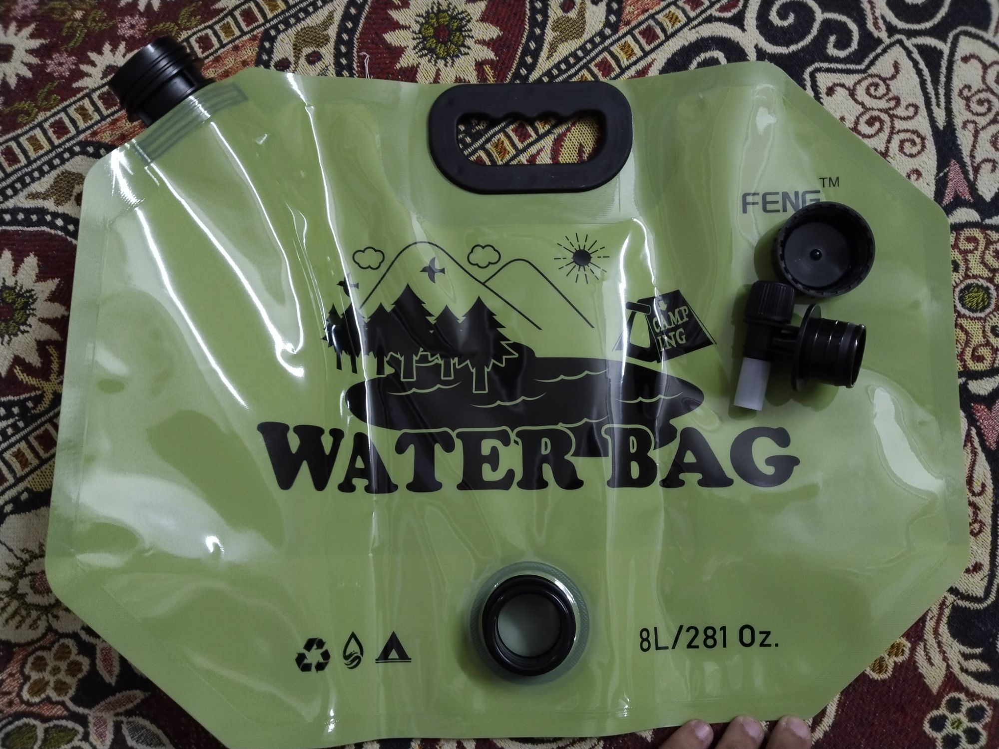 Portable 8 Liters Water Bag Foldable Outdoor Bucket with Tap Large Capacity Collapsible Container for Hiking Kayaking Camping Tools