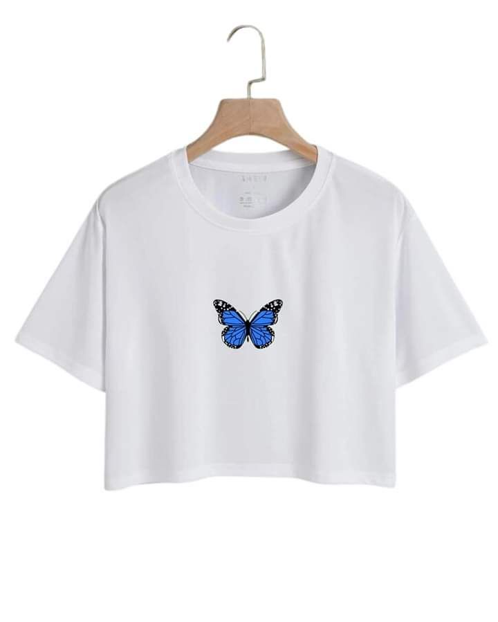 Bufferfly Logo print crop top t shirt for girls perfect for summer. • Short sleeves and O-neck collar for a trendy look for girls women and ladies