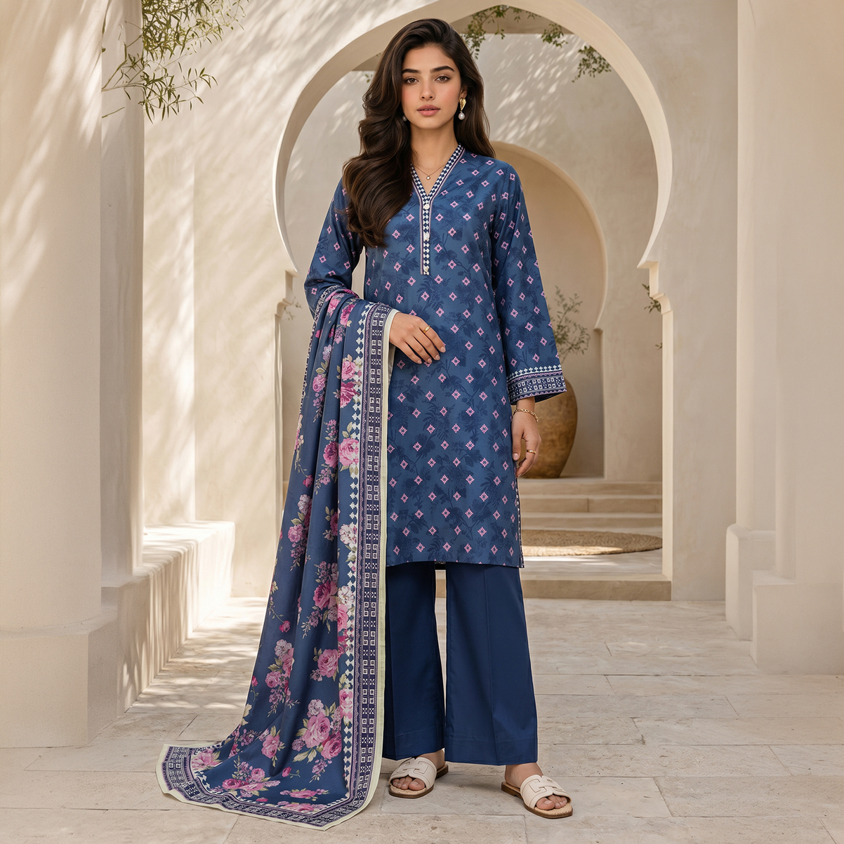 Zellbury Unstitched 3 Piece Lawn Shirt Shalwar Dupatta - 8060 Suit For Women - Cambric Bottom Lawn Dupatta - Essential Unstitched Collection - Unstitched Fabric For Women - Summer - Aug Arrivals