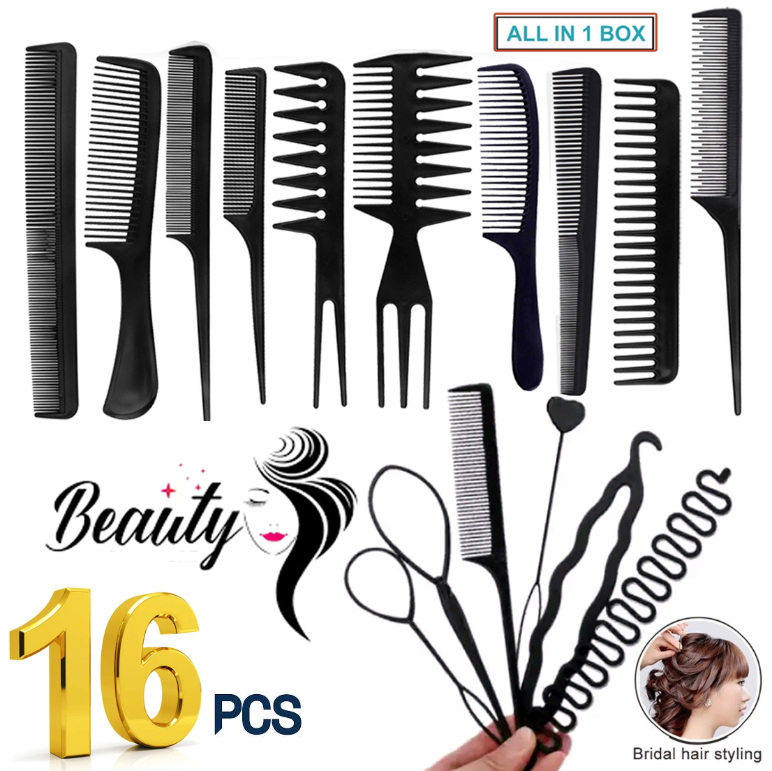 16Pcs Professional Hairdressing Combs Set Braider Hair Style twister hair band headband Double Bangs Hairstyle Hairpin with clip hair styling new fashion Hairband Women girls