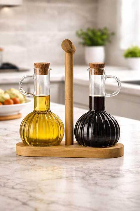 2 Pcs Oil & Vinegar Bottle Set | Kitchen Oil Dispenser | Glass Oil Pourer Bottles | Cooking Oil & Vinegar Dispenser Set