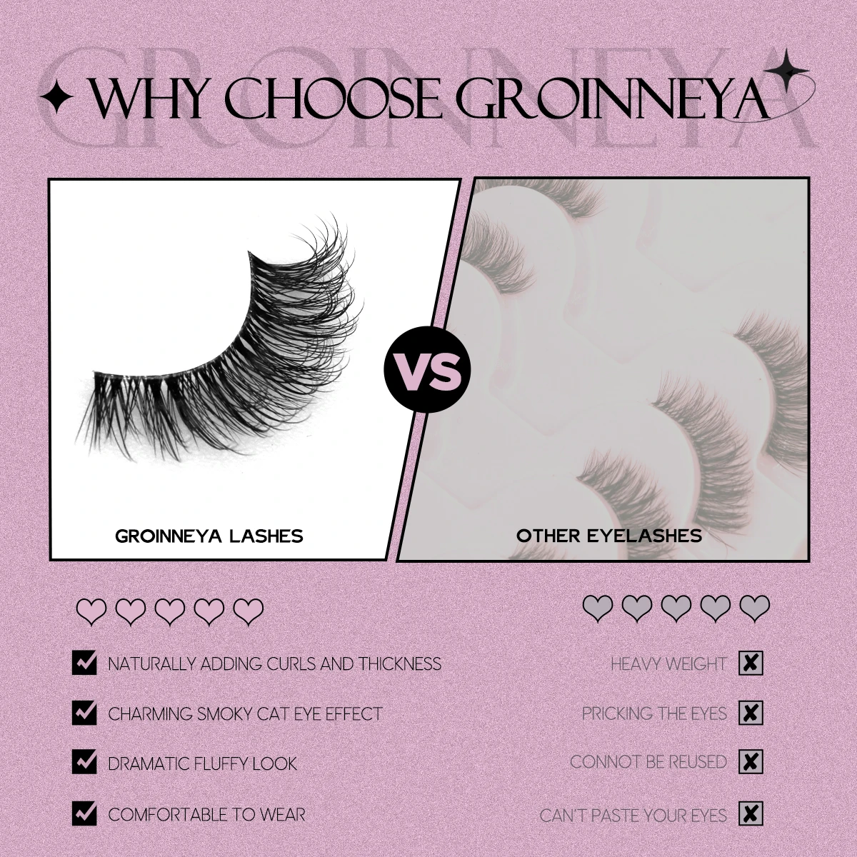 GROINNEYA Half Lashes Soft Natural Cat Eye Lashes Natural Look Nvisible Band Eyeashe Half Fake Eyelashes Fluffy Eyelashes